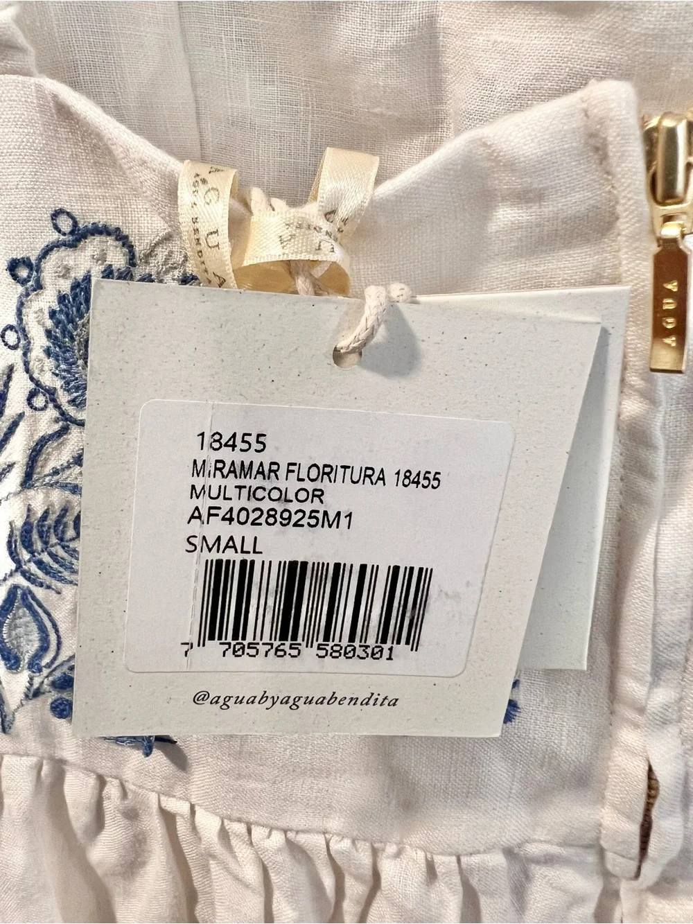 NWT Agua By Agua Bendita Miramar Floritura Embroidered Linen Dress Sz Small - Picture 6 of 9